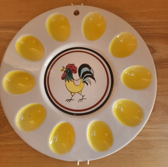 Vintage Japan Ceramic Egg Plate Rooster Handpainted Platter Art - Picture 8 of 8